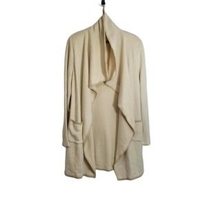 Vtg Lucia Cream & Beige Chevron Wool Angora Blend Open Front Cardigan Sweater XL